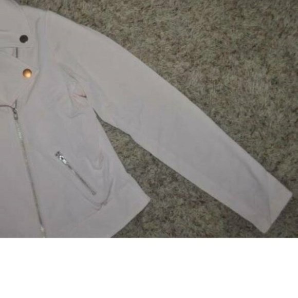 Womens Moto Jacket Candies Pink Medium Long Sleeve Crop Zip Front Studded Collar - Picture 5 of 6